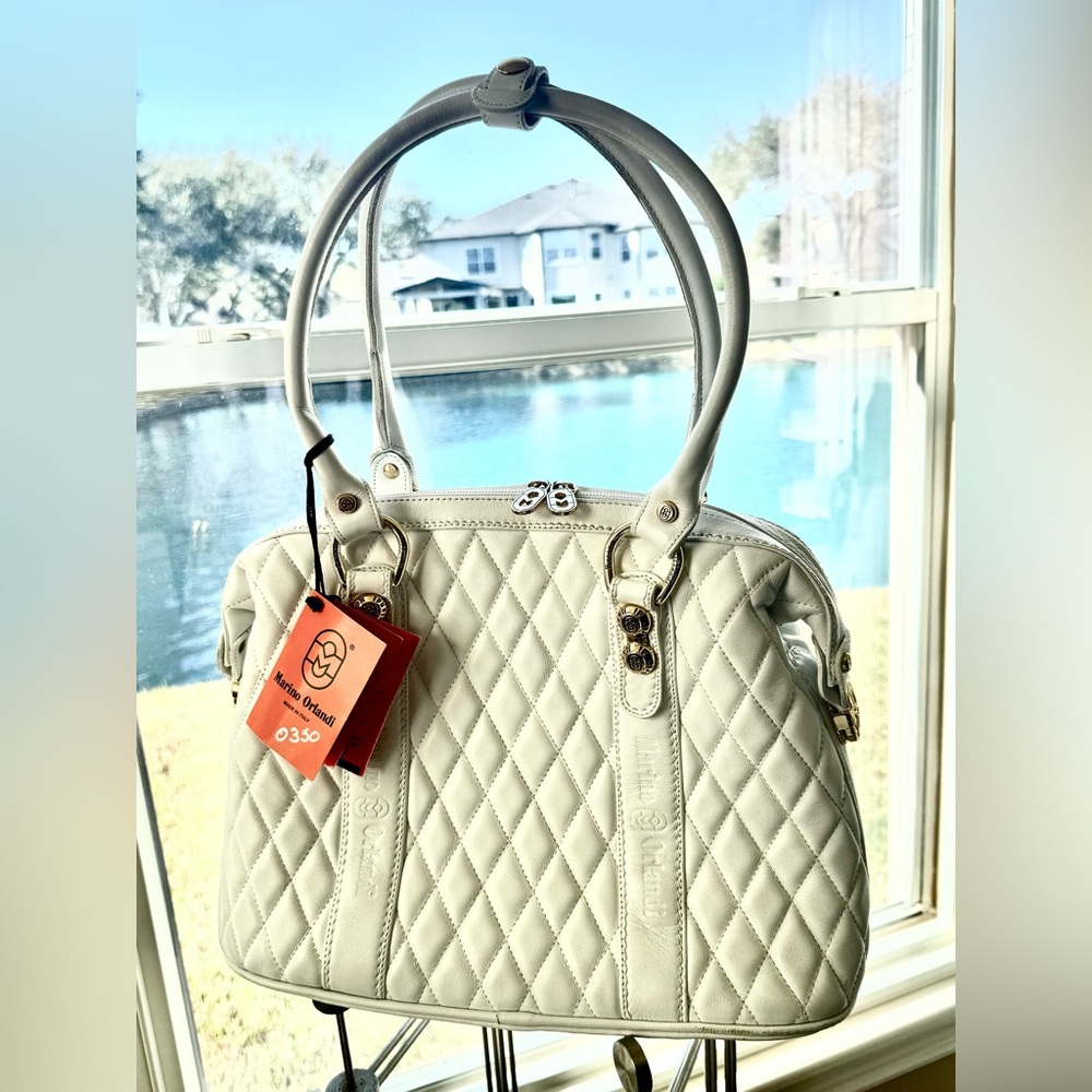 REAL Marino Orlandi Elevated White Quilted Satchel
